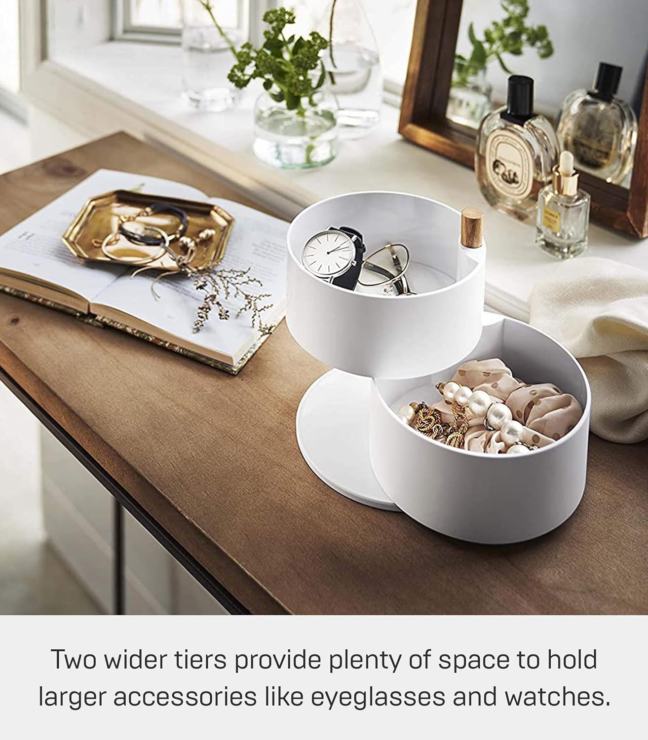 image:imageYAMAZAKI Home Rotating Accessory Organizer 2Tier Storage Box Watch or Glasses Holder Large Plastic Wood