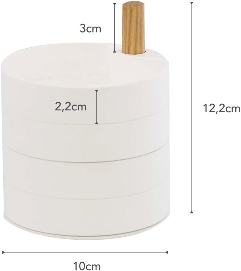 image:imageYAMAZAKI Home Rotating Jewelry Organizer 4Tier Storage Box Stacked Accessory Trays With Wooden Dowel Small Plastic WoodWhite