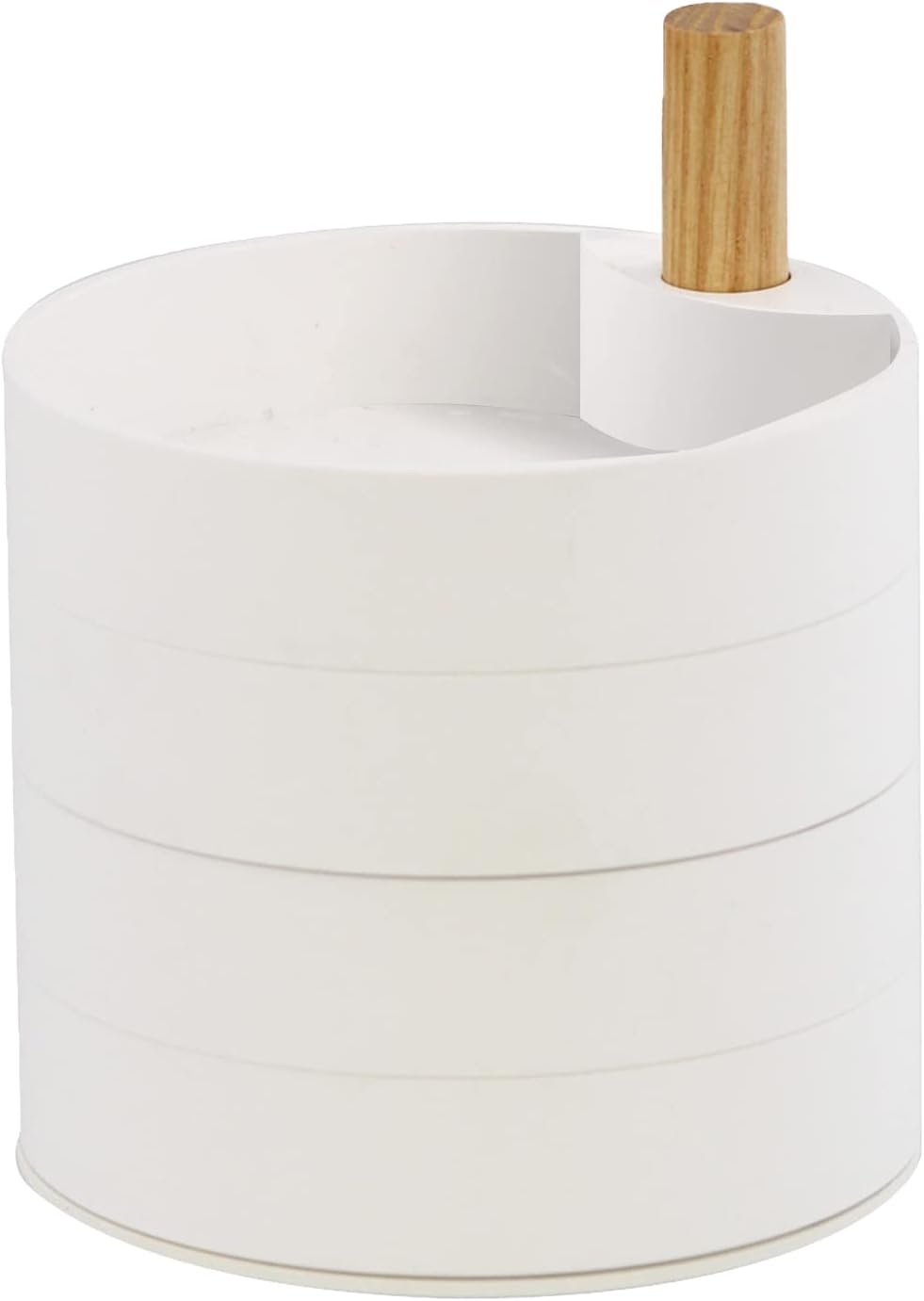 image:imageYAMAZAKI Home Rotating Jewelry Organizer 4Tier Storage Box Stacked Accessory Trays With Wooden Dowel Small Plastic WoodWhite
