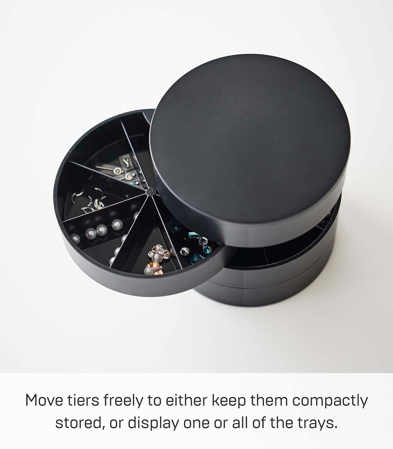 image:imageYAMAZAKI Home Rotating Jewelry Organizer 4Tier Storage Box Stacked Accessory TraysBlack