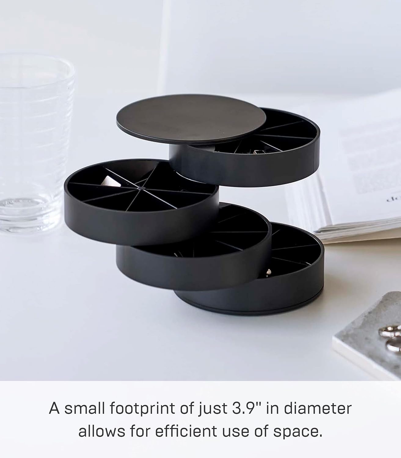image:imageYAMAZAKI Home Rotating Jewelry Organizer 4Tier Storage Box Stacked Accessory TraysBlack