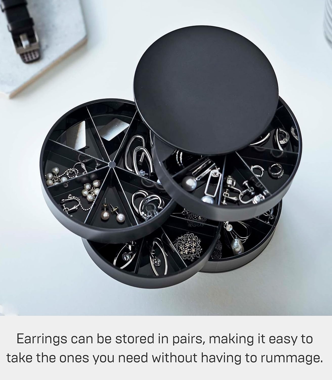 image:imageYAMAZAKI Home Rotating Jewelry Organizer 4Tier Storage Box Stacked Accessory TraysBlack