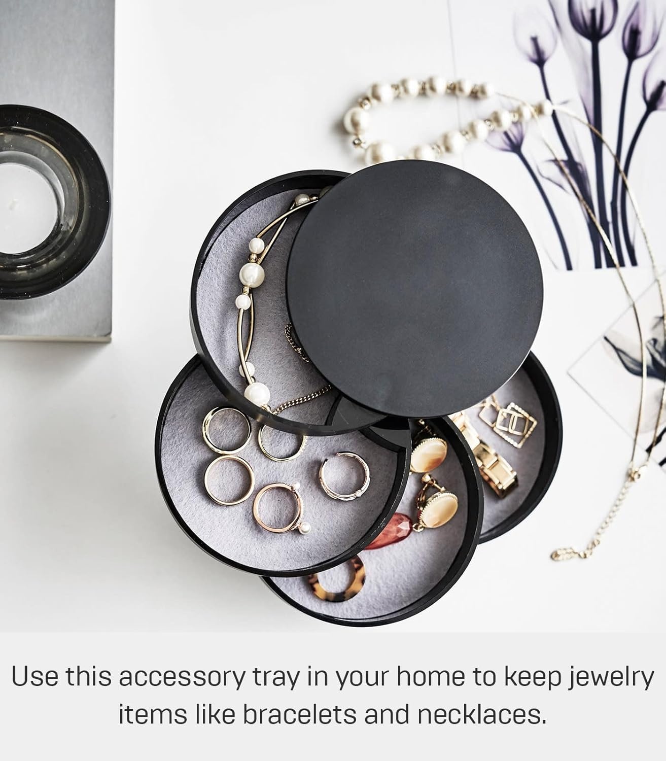 image:imageYAMAZAKI Home Rotating Jewelry Organizer 4Tier Storage Box Stacked Accessory TraysBlack