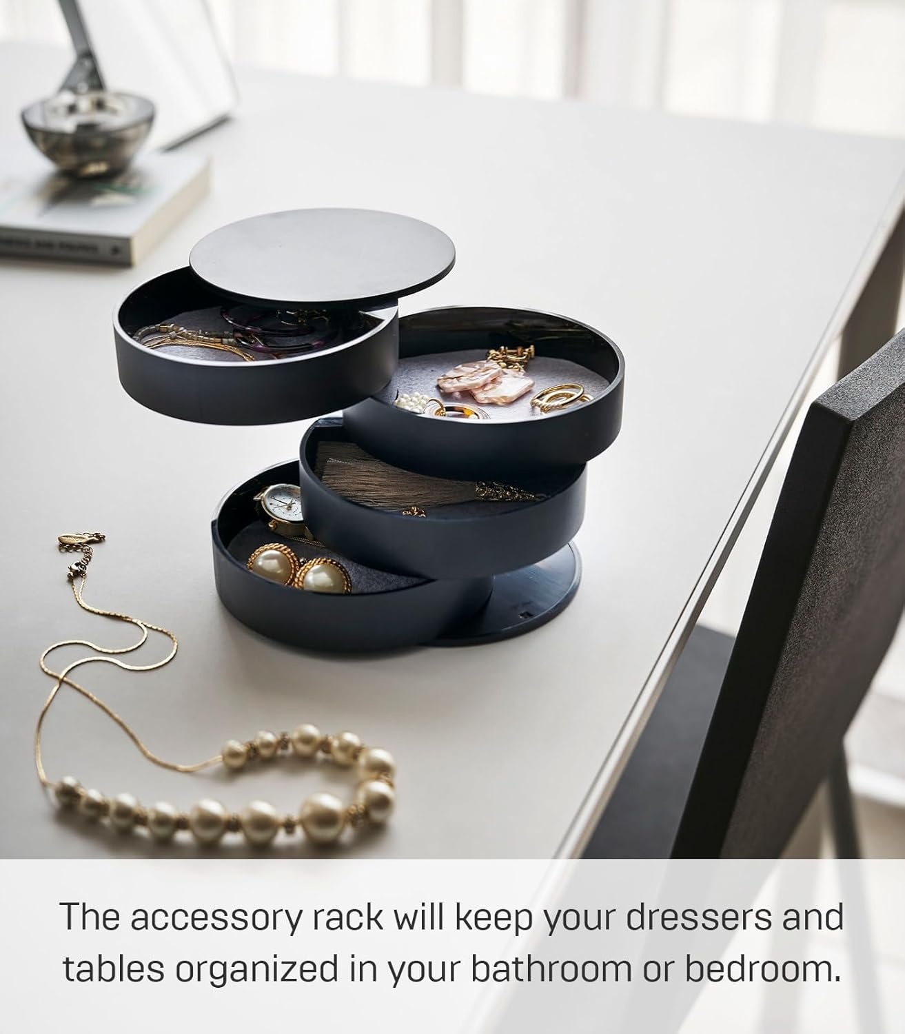 image:imageYAMAZAKI Home Rotating Jewelry Organizer 4Tier Storage Box Stacked Accessory TraysBlack