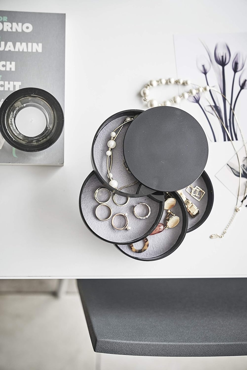 image:imageYAMAZAKI Home Rotating Jewelry Organizer 4Tier Storage Box Stacked Accessory TraysBlack