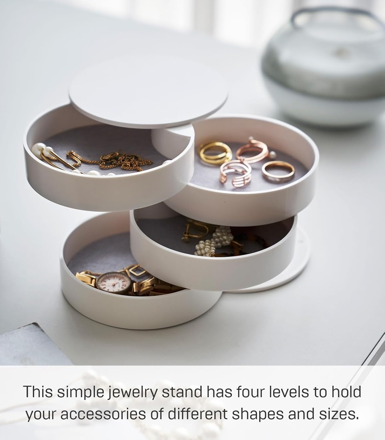 image:imageYAMAZAKI Home Rotating Jewelry Organizer 4Tier Storage Box Stacked Accessory TraysWhite