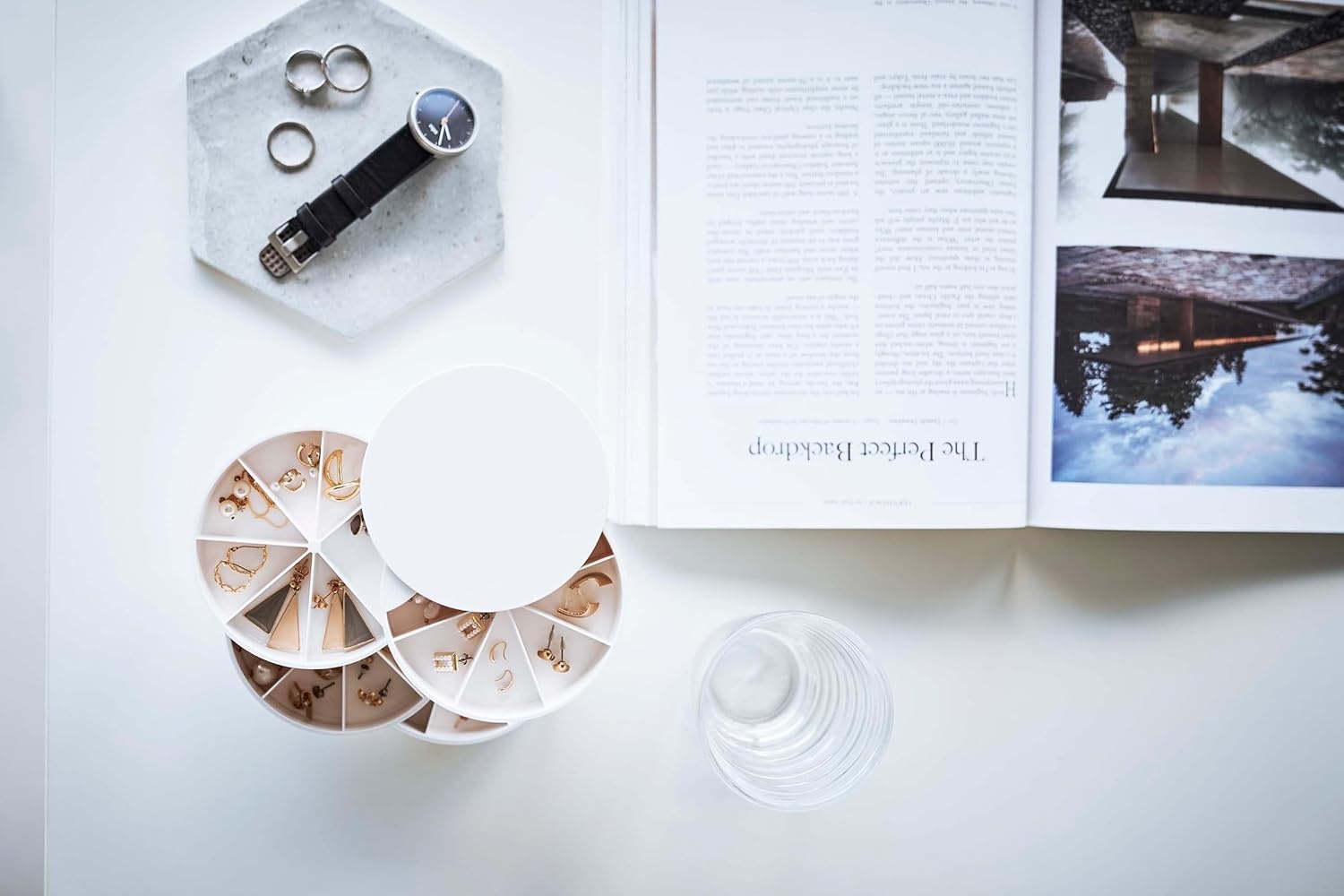 image:imageYAMAZAKI Home Rotating Jewelry Organizer 4Tier Storage Box Stacked Accessory TraysWhite