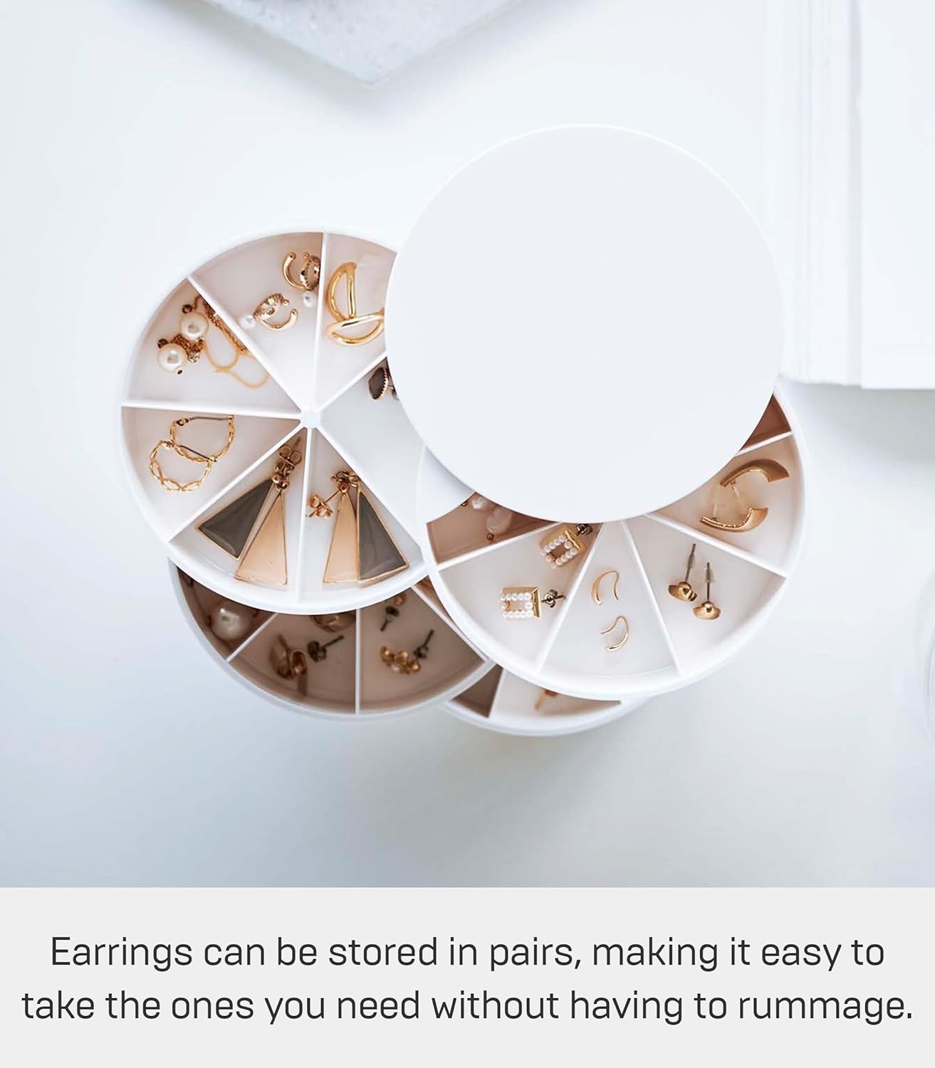 image:imageYAMAZAKI Home Rotating Jewelry Organizer 4Tier Storage Box Stacked Accessory TraysWhite