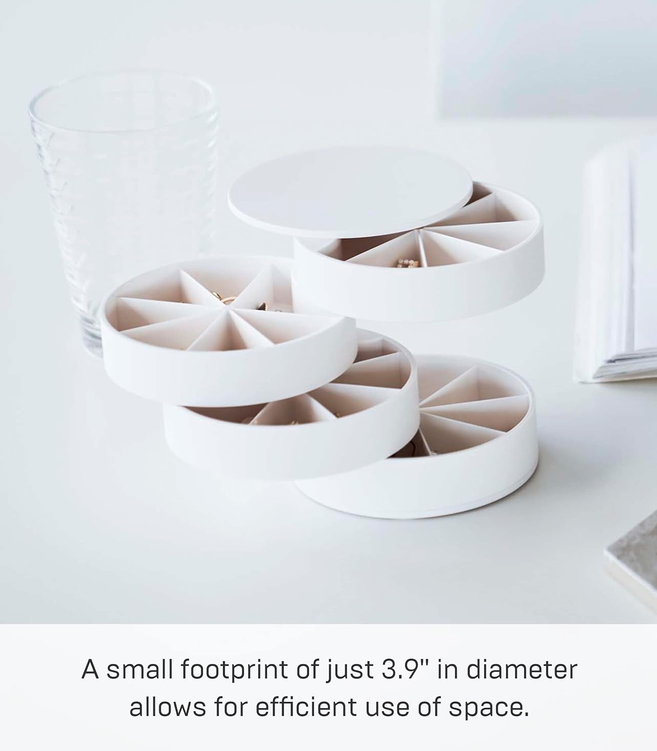 image:imageYAMAZAKI Home Rotating Jewelry Organizer 4Tier Storage Box Stacked Accessory TraysWhite