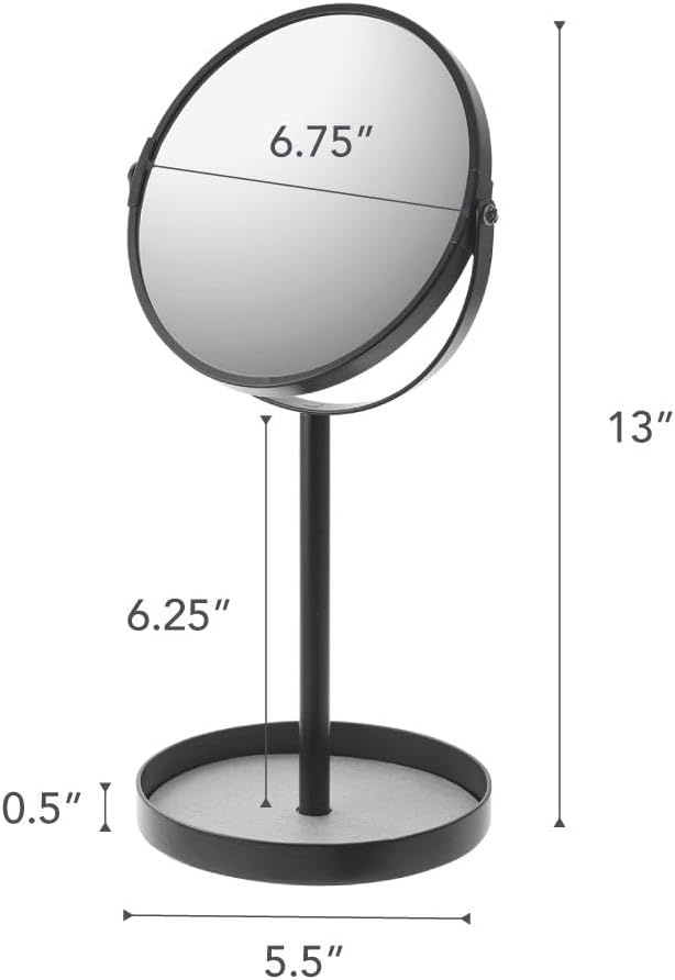 image:imageYAMAZAKI Home Round Standing Mirror Bathroom and Bedroom Organizer with Tray No Assembly ReqBlack