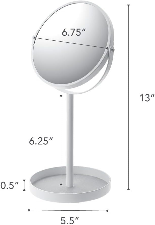 image:imageYAMAZAKI Home Round Standing Mirror Bathroom and Bedroom Organizer with Tray No Assembly ReqWhite