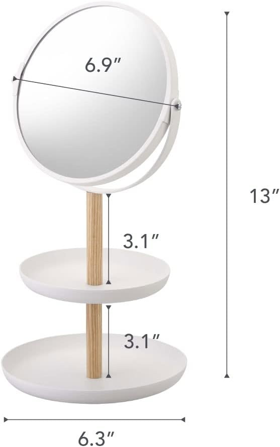 image:imageYAMAZAKI Home Round Standing Mirror with TwoTiered Accessory Trays Bathroom and Bedroom Organizer Steel Wood Mirror Diameter 59 InchesMirror