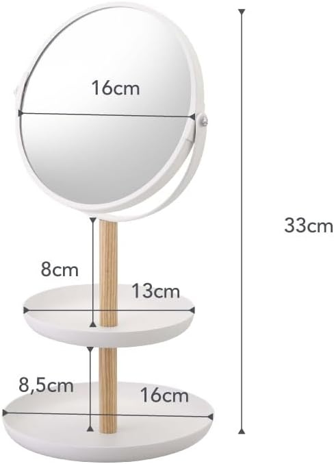image:imageYAMAZAKI Home Round Standing Mirror with TwoTiered Accessory Trays Bathroom and Bedroom Organizer Steel Wood Mirror Diameter 59 InchesMirror