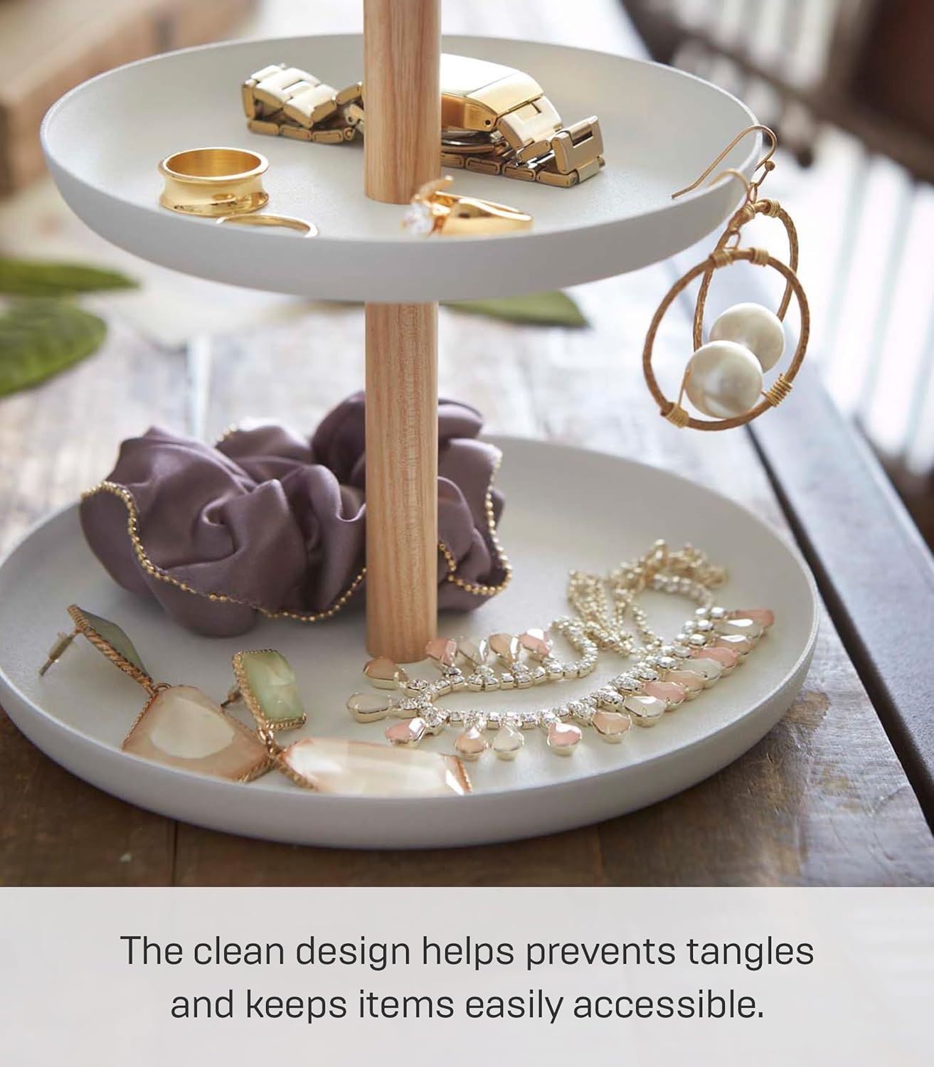 image:imageYAMAZAKI Home Round Standing Mirror with TwoTiered Accessory Trays Bathroom and Bedroom Organizer Steel Wood Mirror Diameter 59 InchesNo Mirror