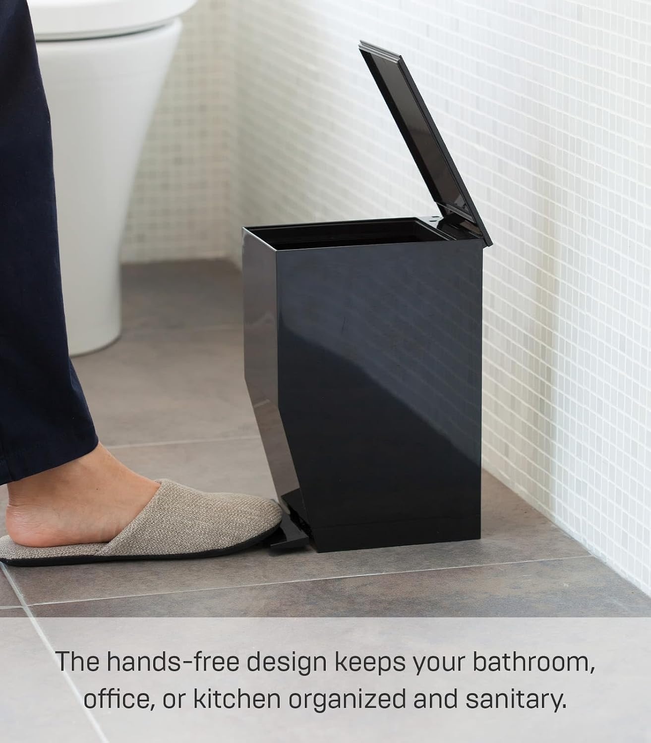 image:imageYAMAZAKI Home Sanitary Step Trash Can Small Space Waste Bin for Bathroom Kitchen ABS Plastic One Size WhiteBlack