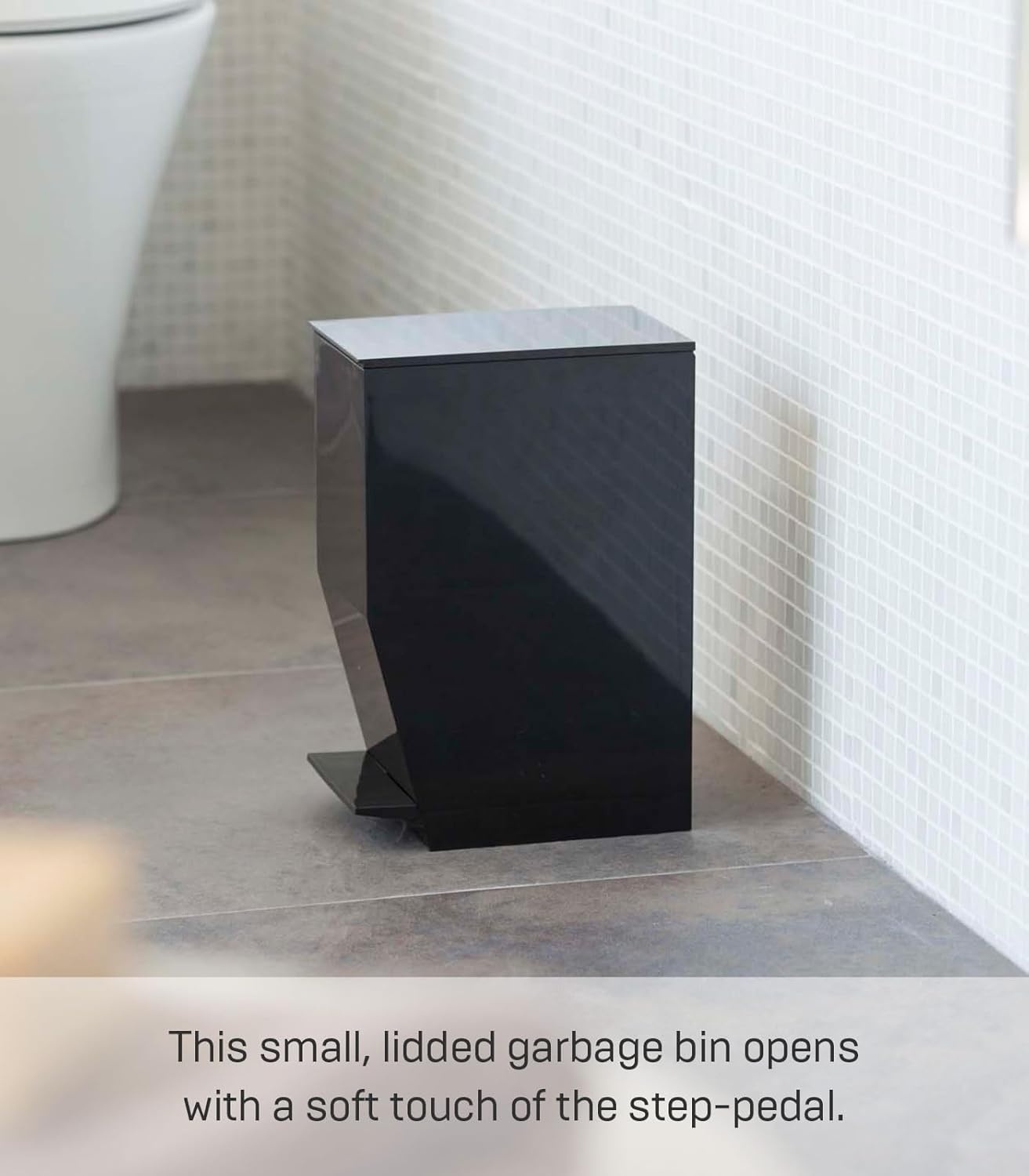 image:imageYAMAZAKI Home Sanitary Step Trash Can Small Space Waste Bin for Bathroom Kitchen ABS Plastic One Size WhiteBlack