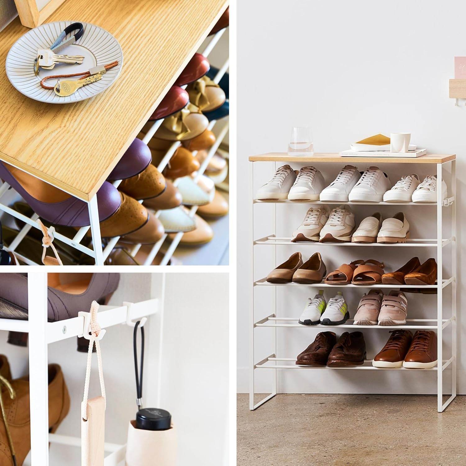 image:imageYAMAZAKI Home SixTier Shoe Organizer Tall Slim Shoe Rack for Entryway or Closet Narrow Metal Shoe Storage with Wooden Top Modern SpaceSaving Design Steel Black Easy AssemblyWhite