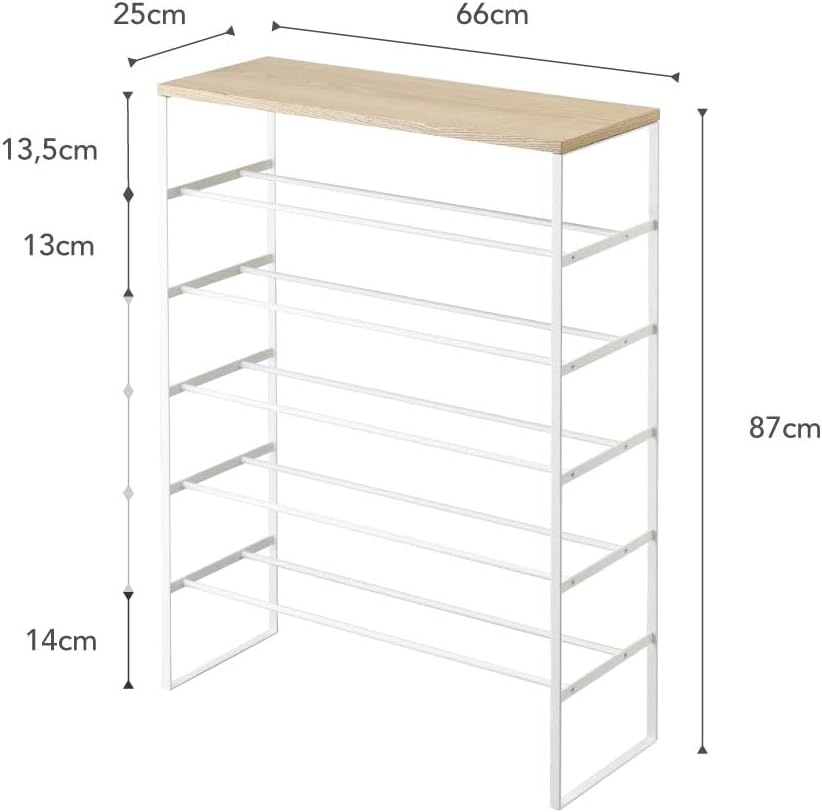 image:imageYAMAZAKI Home SixTier Shoe Organizer Tall Slim Shoe Rack for Entryway or Closet Narrow Metal Shoe Storage with Wooden Top Modern SpaceSaving Design Steel Black Easy AssemblyWhite