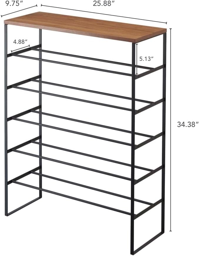 image:imageYAMAZAKI Home SixTier Shoe Organizer Tall Slim Shoe Rack for Entryway or Closet Narrow Metal Shoe Storage with Wooden Top Modern SpaceSaving Design Steel Black Easy AssemblyBlack