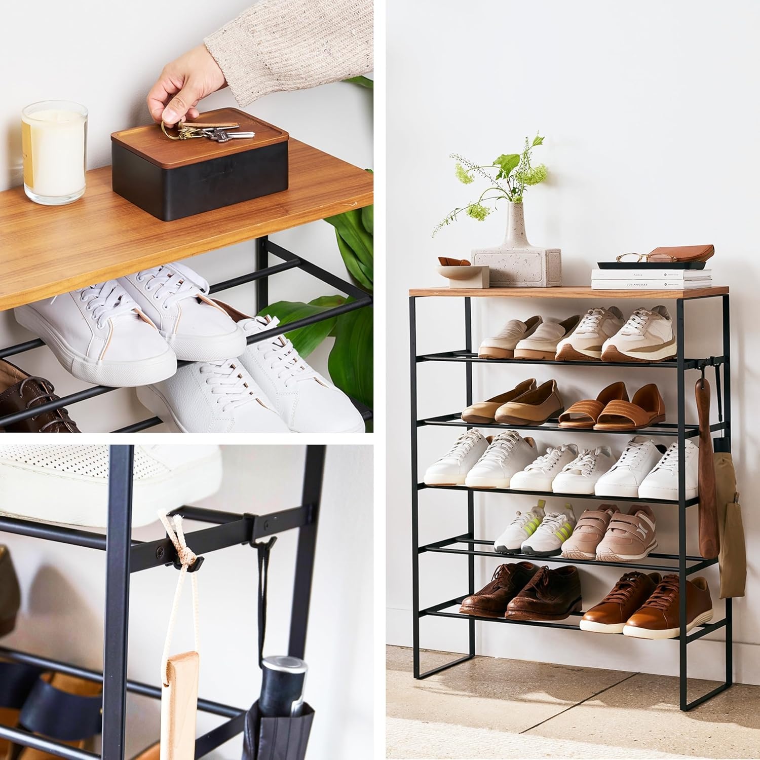 image:imageYAMAZAKI Home SixTier Shoe Organizer Tall Slim Shoe Rack for Entryway or Closet Narrow Metal Shoe Storage with Wooden Top Modern SpaceSaving Design Steel Black Easy AssemblyBlack