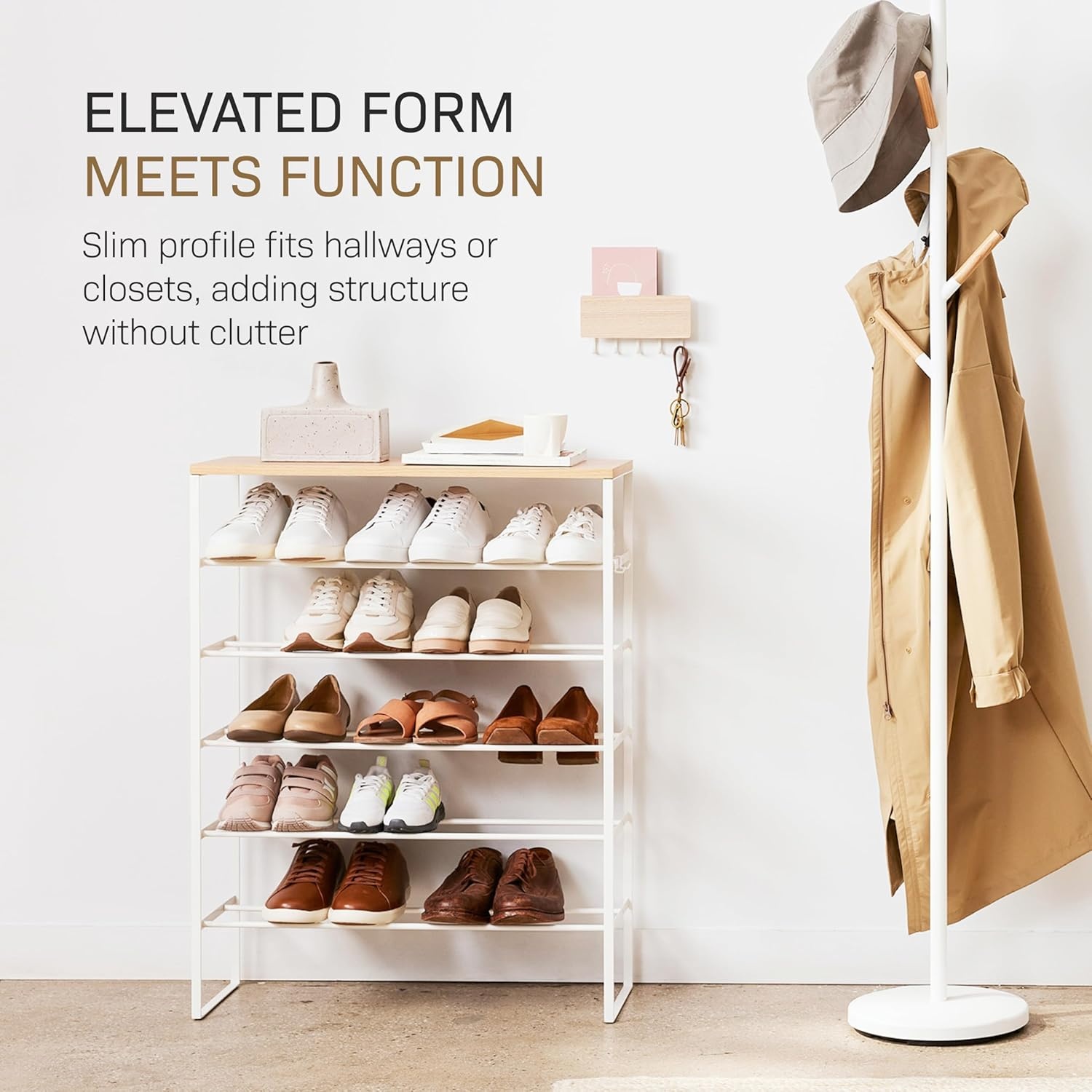 image:imageYAMAZAKI Home SixTier Shoe Organizer Tall Slim Shoe Rack for Entryway or Closet Narrow Metal Shoe Storage with Wooden Top Modern SpaceSaving Design Steel Black Easy AssemblyWhite
