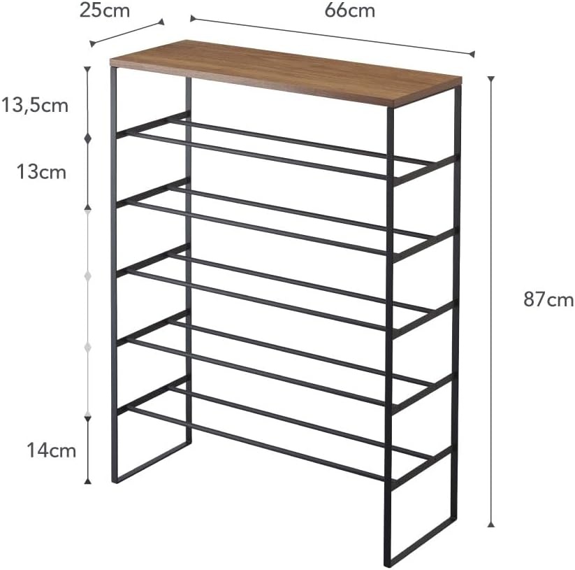 image:imageYAMAZAKI Home SixTier Shoe Organizer Tall Slim Shoe Rack for Entryway or Closet Narrow Metal Shoe Storage with Wooden Top Modern SpaceSaving Design Steel Black Easy AssemblyBlack