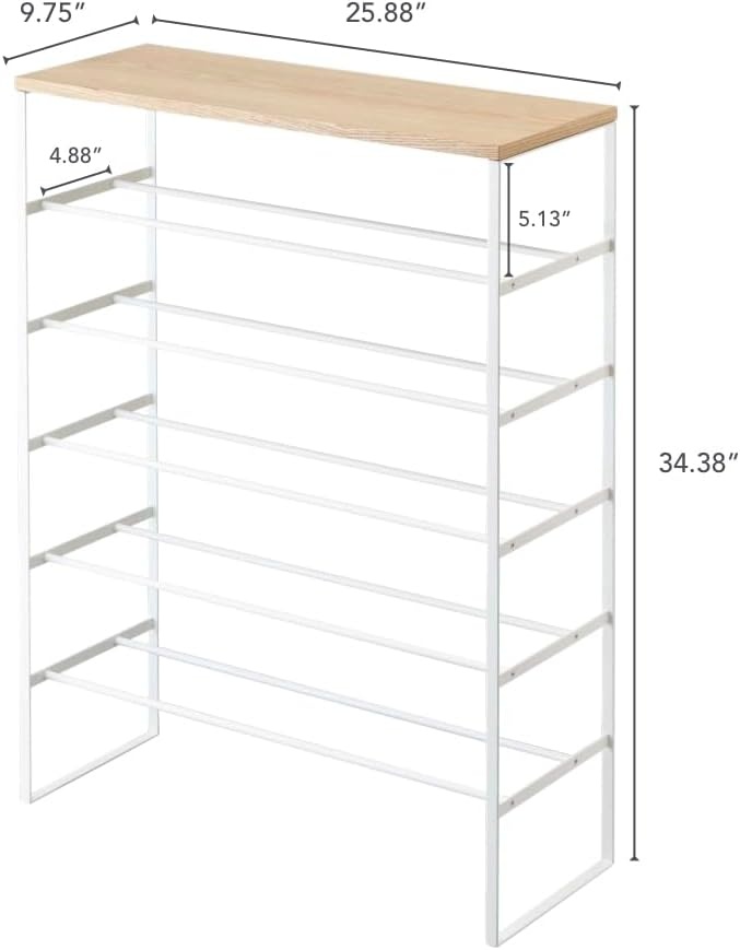 image:imageYAMAZAKI Home SixTier Shoe Organizer Tall Slim Shoe Rack for Entryway or Closet Narrow Metal Shoe Storage with Wooden Top Modern SpaceSaving Design Steel Black Easy AssemblyWhite