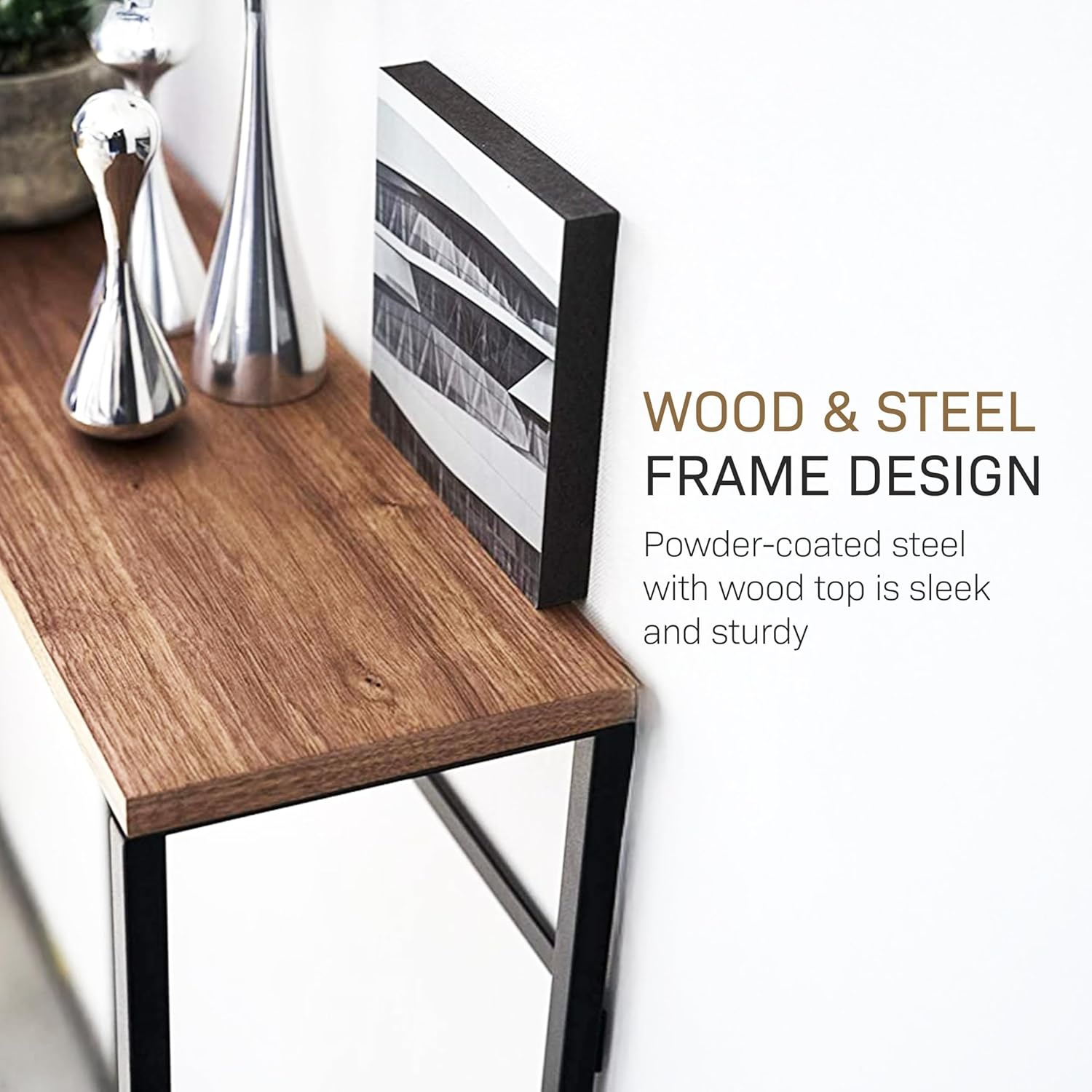 image:imageYAMAZAKI Home Slim Console Table Narrow Entryway Table 24 Inch with Hooks UltraShallow Skinny Table for Small Spaces Modern White Narrow Console Table Steel Wood Easy Assembly ModernBlack