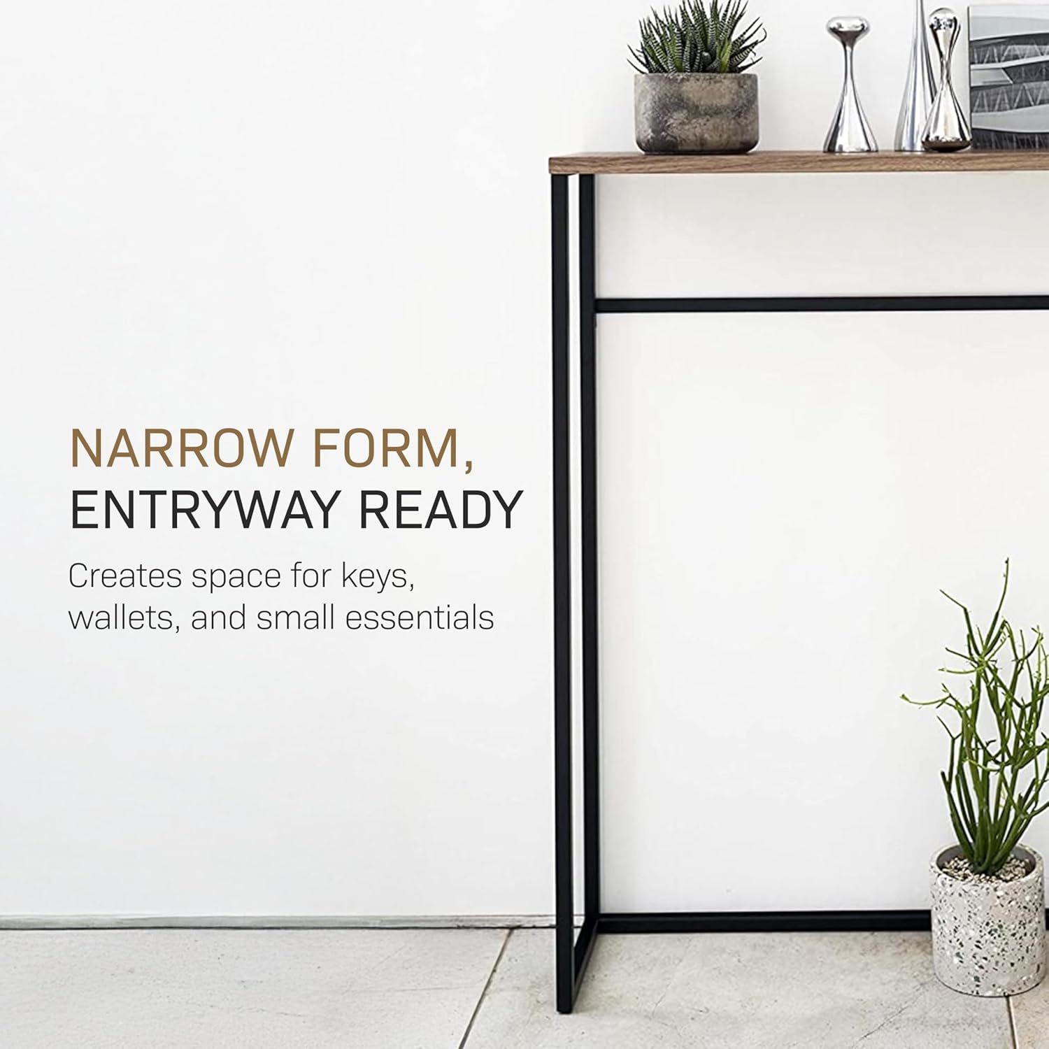 image:imageYAMAZAKI Home Slim Console Table Narrow Entryway Table 24 Inch with Hooks UltraShallow Skinny Table for Small Spaces Modern White Narrow Console Table Steel Wood Easy Assembly ModernBlack