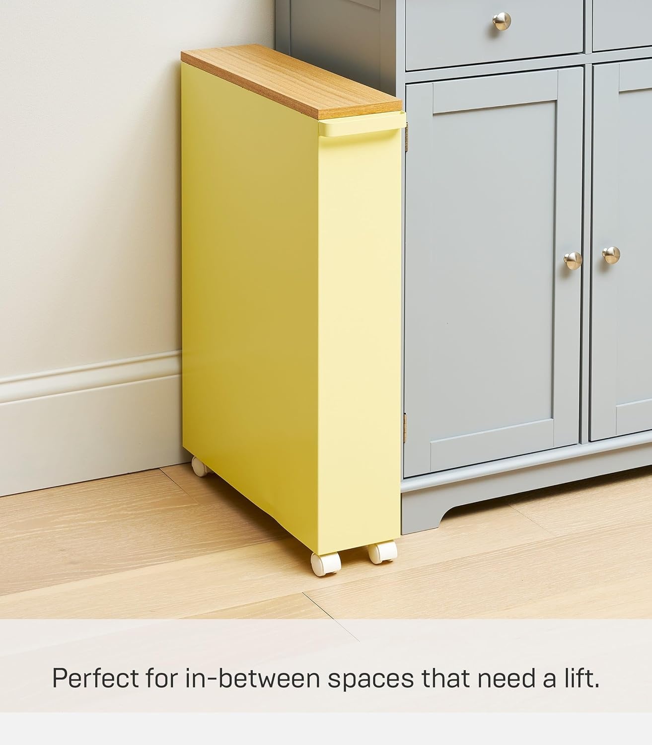 image:imageYAMAZAKI Home Slim Rolling Storage Cart Narrow Bathroom Storage Cabinet with Handle Slim Bathroom Storage Cart with Wheels Easy Assembly Steel Wood Yellow 27 Steel Yellow