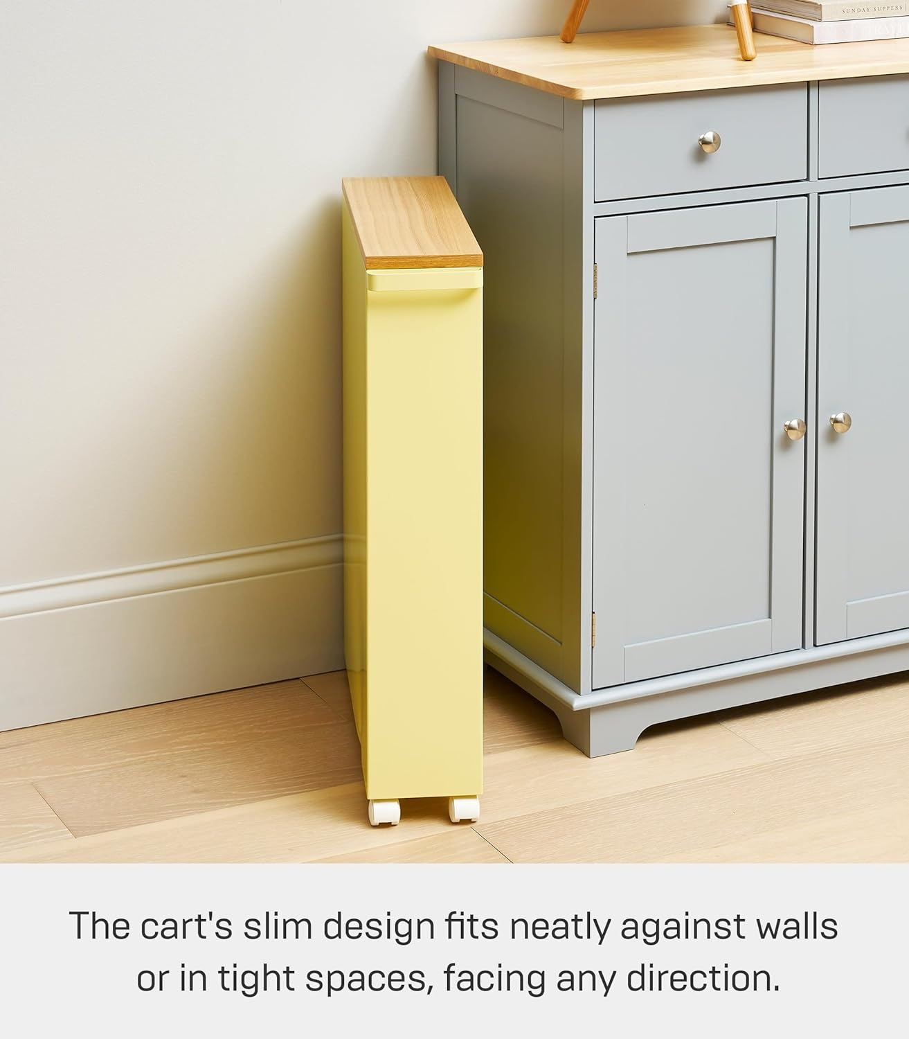 image:imageYAMAZAKI Home Slim Rolling Storage Cart Narrow Bathroom Storage Cabinet with Handle Slim Bathroom Storage Cart with Wheels Easy Assembly Steel Wood Yellow 27 Steel Yellow