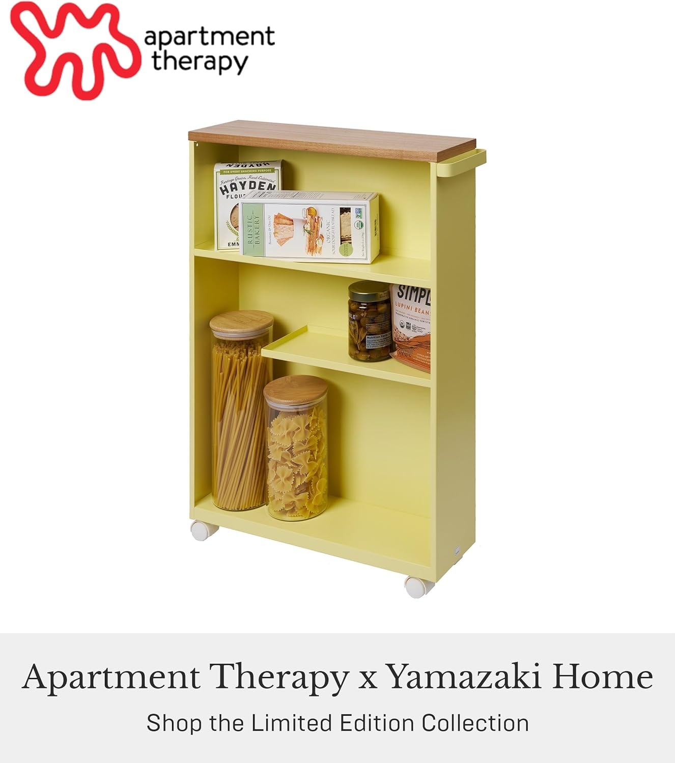image:imageYAMAZAKI Home Slim Rolling Storage Cart Narrow Bathroom Storage Cabinet with Handle Slim Bathroom Storage Cart with Wheels Easy Assembly Steel Wood Yellow 27 Steel Yellow