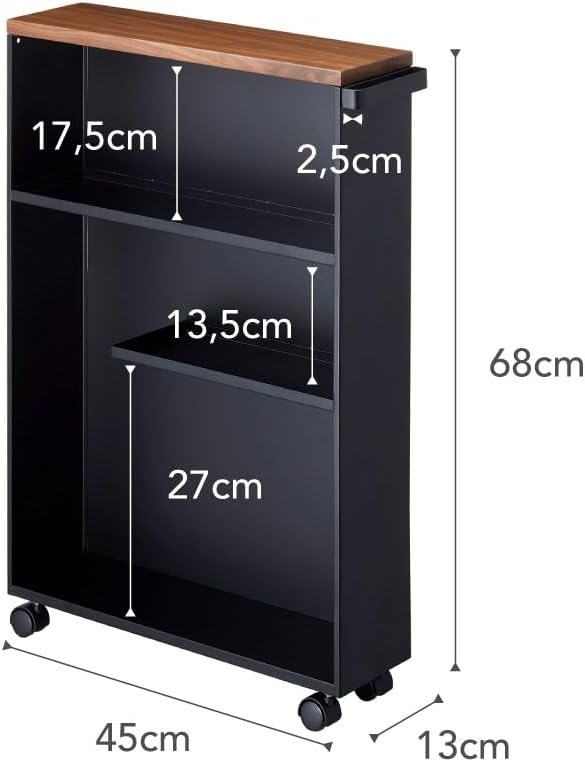 image:imageYAMAZAKI Home Slim Rolling Storage Cart Narrow Bathroom Storage Cabinet with Handle Slim Bathroom Storage Cart with Wheels Easy Assembly Steel Wood Yellow 27 Steel Black
