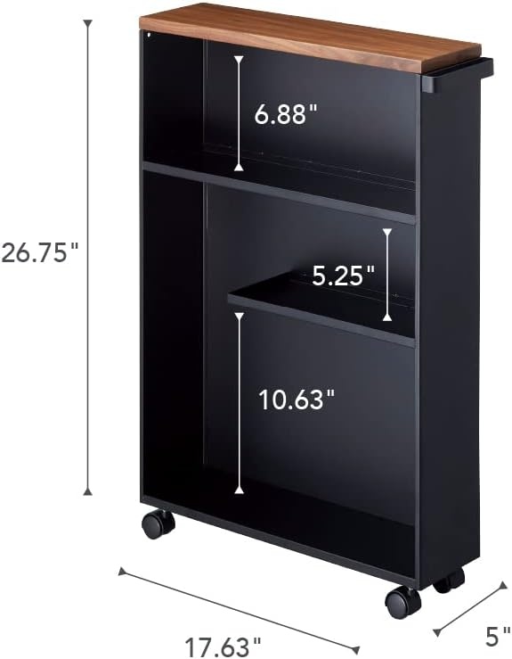 image:imageYAMAZAKI Home Slim Rolling Storage Cart Narrow Bathroom Storage Cabinet with Handle Slim Bathroom Storage Cart with Wheels Easy Assembly Steel Wood Yellow 27 Steel Black