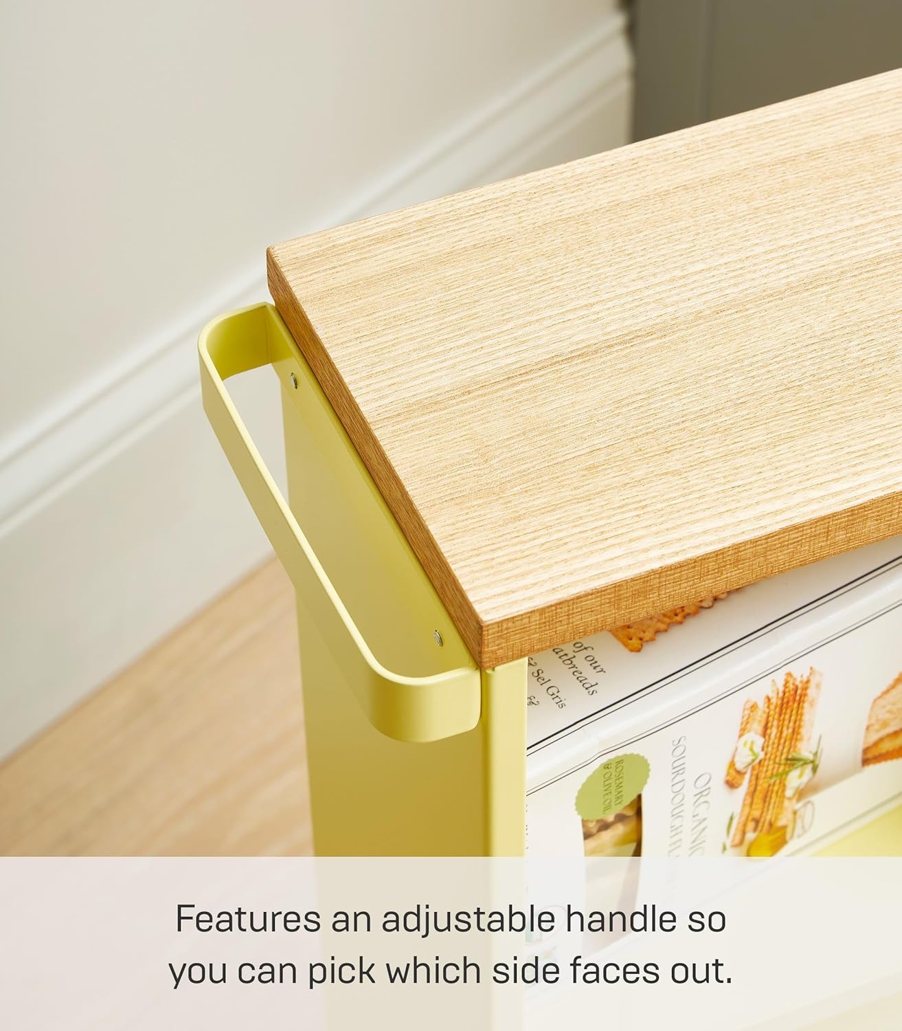 image:imageYAMAZAKI Home Slim Rolling Storage Cart Narrow Bathroom Storage Cabinet with Handle Slim Bathroom Storage Cart with Wheels Easy Assembly Steel Wood Yellow 27 Steel Yellow