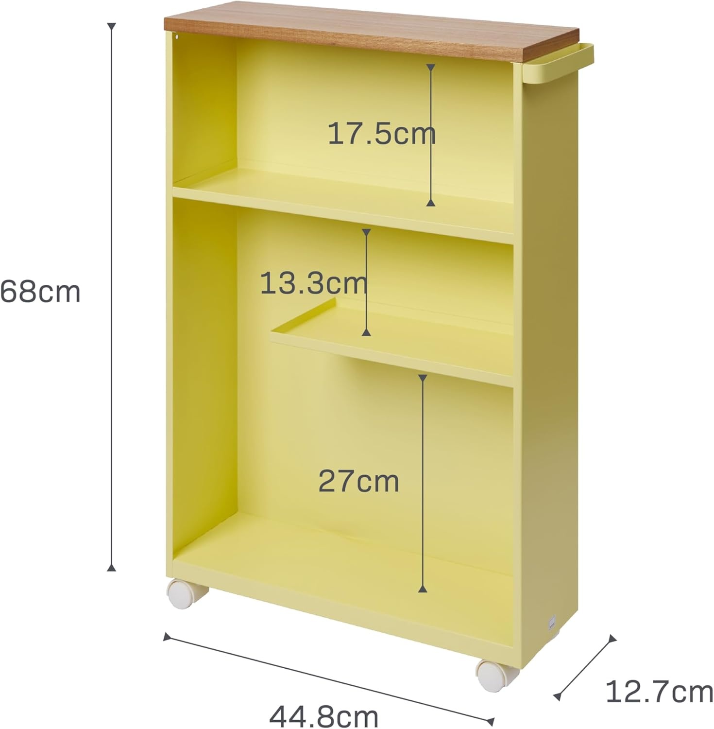 image:imageYAMAZAKI Home Slim Rolling Storage Cart Narrow Bathroom Storage Cabinet with Handle Slim Bathroom Storage Cart with Wheels Easy Assembly Steel Wood Yellow 27 Steel Yellow