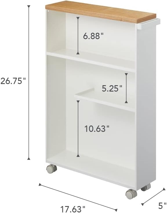 image:imageYAMAZAKI Home Slim Rolling Storage Cart Narrow Bathroom Storage Cabinet with Handle Slim Bathroom Storage Cart with Wheels Easy Assembly Steel Wood Yellow 27 Steel White