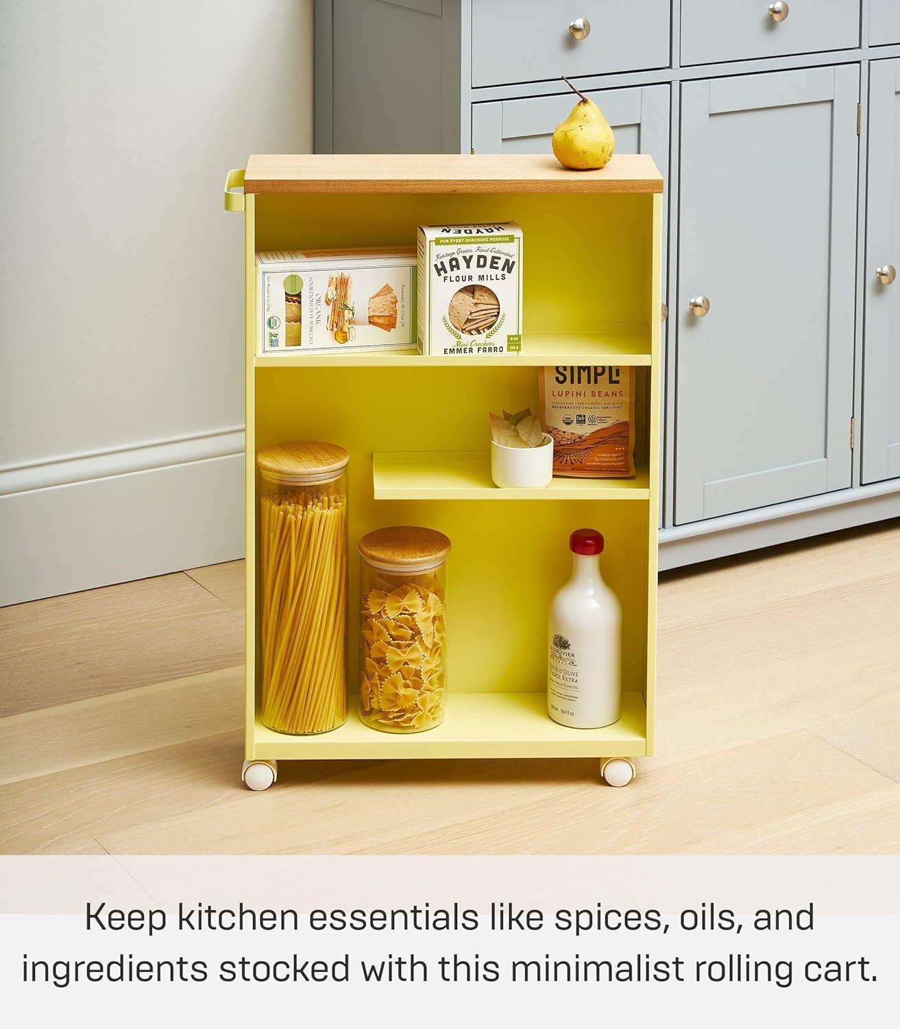 image:imageYAMAZAKI Home Slim Rolling Storage Cart Narrow Bathroom Storage Cabinet with Handle Slim Bathroom Storage Cart with Wheels Easy Assembly Steel Wood Yellow 27 Steel Yellow