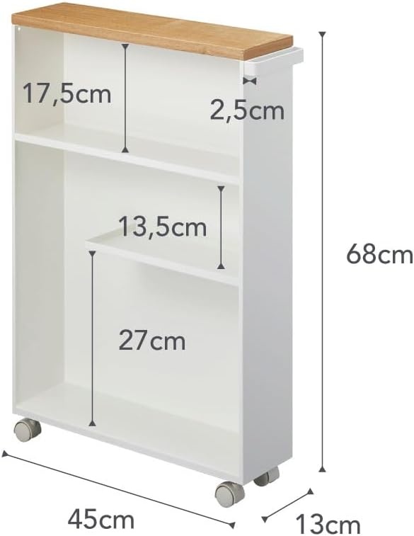 image:imageYAMAZAKI Home Slim Rolling Storage Cart Narrow Bathroom Storage Cabinet with Handle Slim Bathroom Storage Cart with Wheels Easy Assembly Steel Wood Yellow 27 Steel White