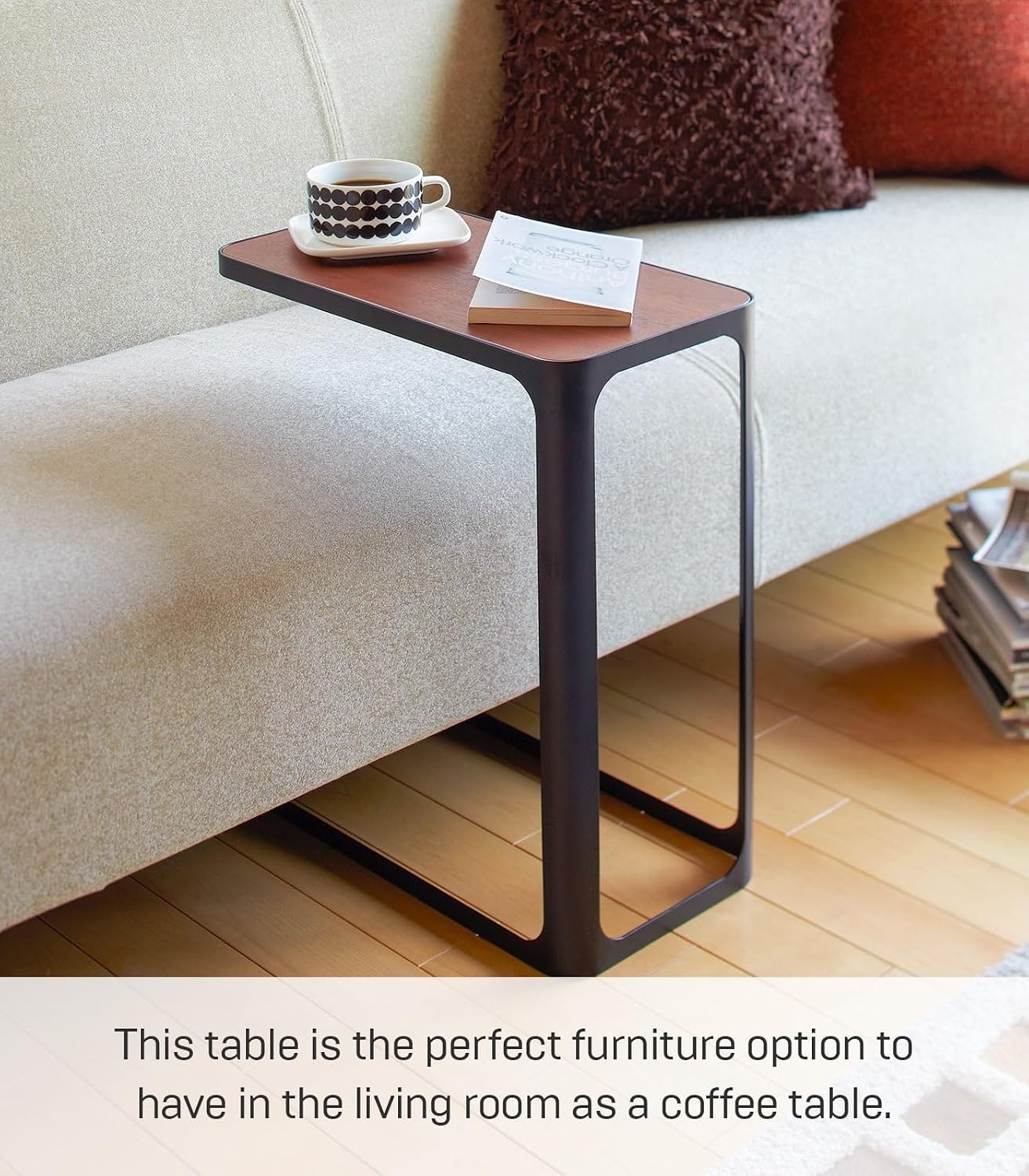 image:imageYAMAZAKI Home Small Metal and Wood Bedside Compact Side Table for Modern Living Room Narrow C Shaped Slim End Table Steel One Size BlackBlack