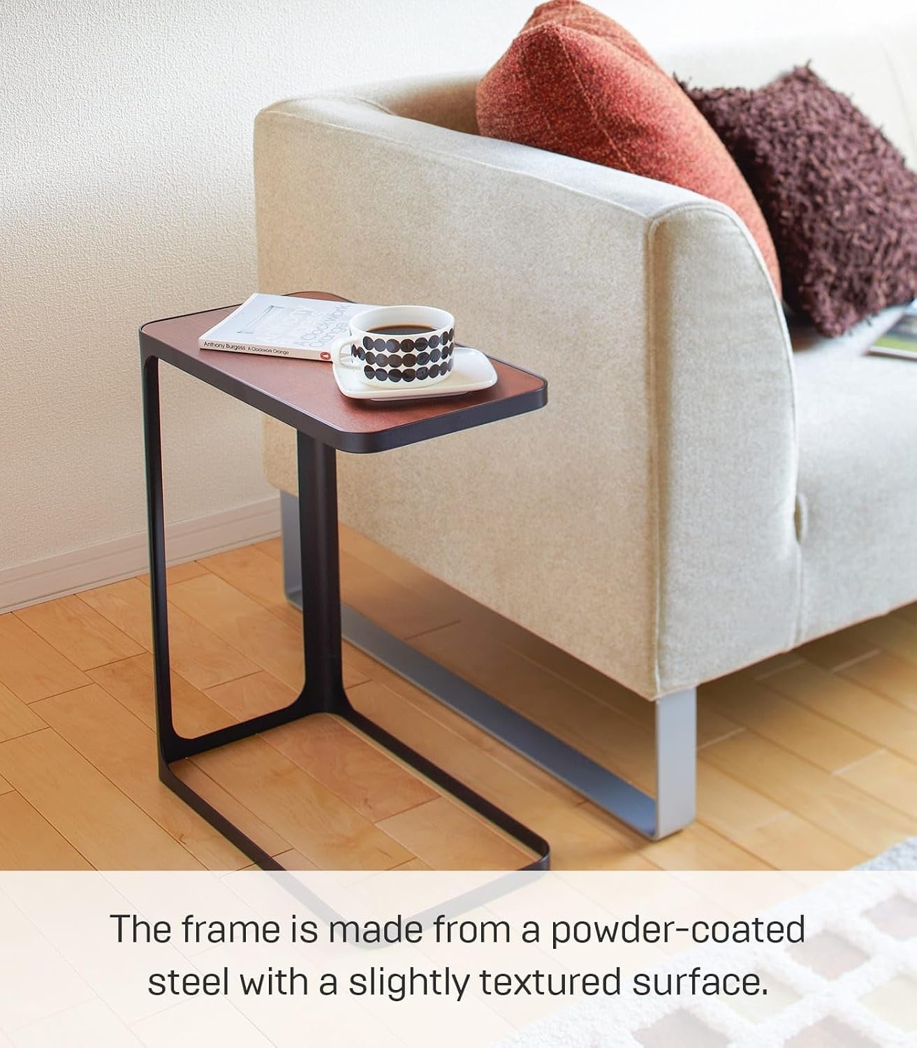 image:imageYAMAZAKI Home Small Metal and Wood Bedside Compact Side Table for Modern Living Room Narrow C Shaped Slim End Table Steel One Size BlackBlack