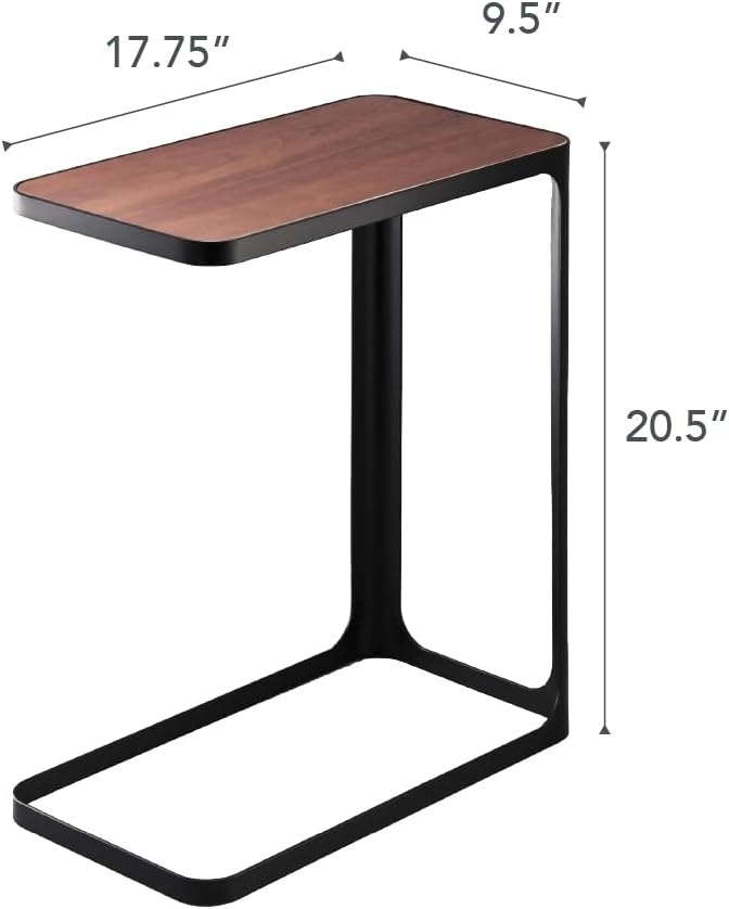 image:imageYAMAZAKI Home Small Metal and Wood Bedside Compact Side Table for Modern Living Room Narrow C Shaped Slim End Table Steel One Size BlackBlack