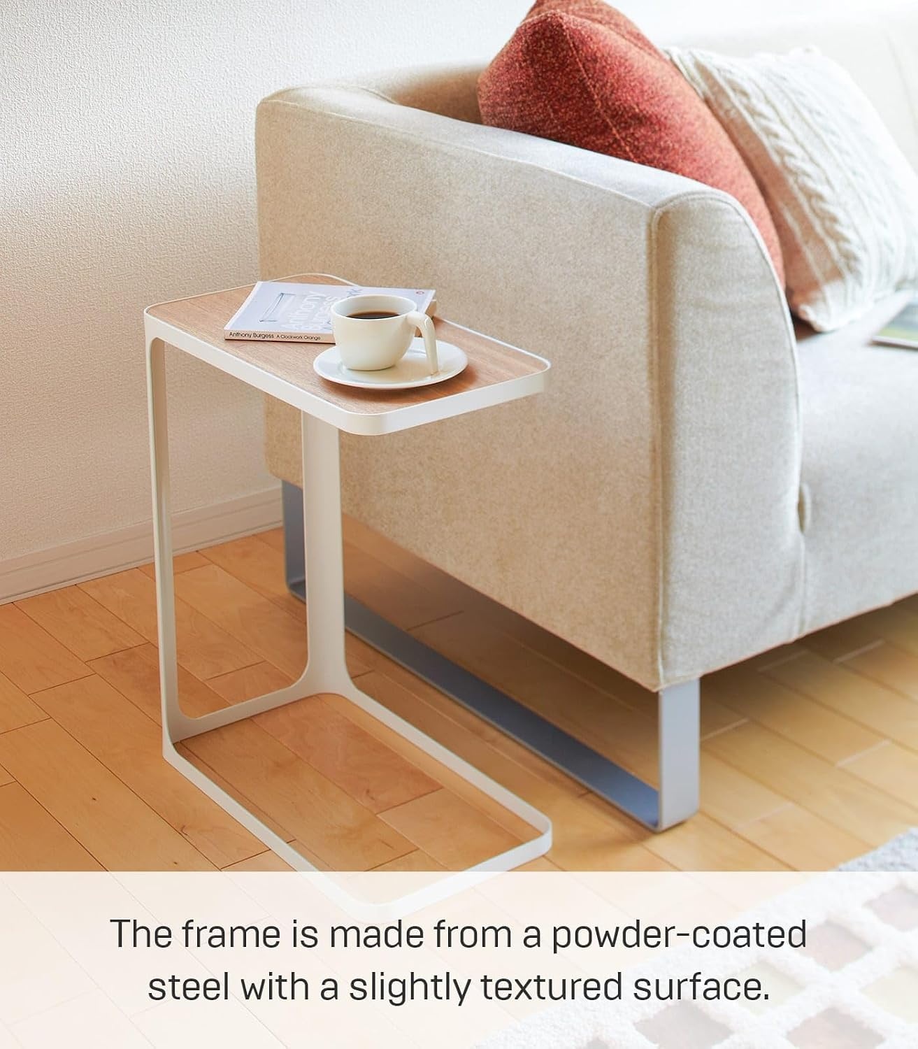 image:imageYAMAZAKI Home Small Metal and Wood Bedside Compact Side Table for Modern Living Room Narrow C Shaped Slim End Table Steel One Size BlackWhite
