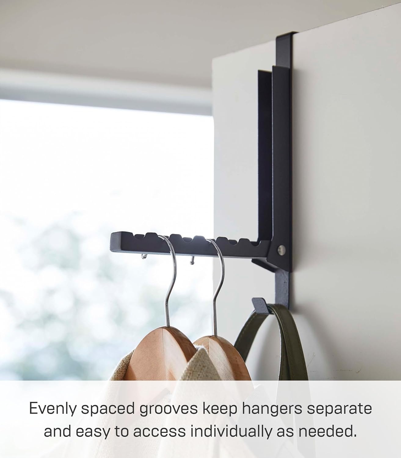 image:imageYAMAZAKI Home Smart Over The Door Coat Hook Organizer Collapsible Foldable Rack for Entryway Or Bedroom Closet 2Hook SteelBlack