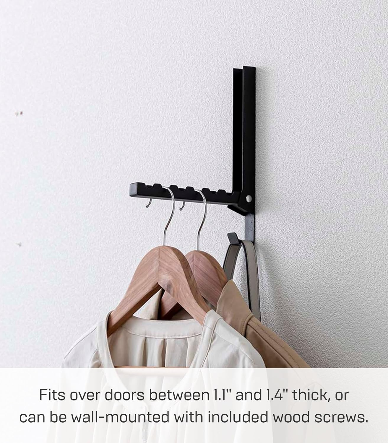 image:imageYAMAZAKI Home Smart Over The Door Coat Hook Organizer Collapsible Foldable Rack for Entryway Or Bedroom Closet 2Hook SteelBlack