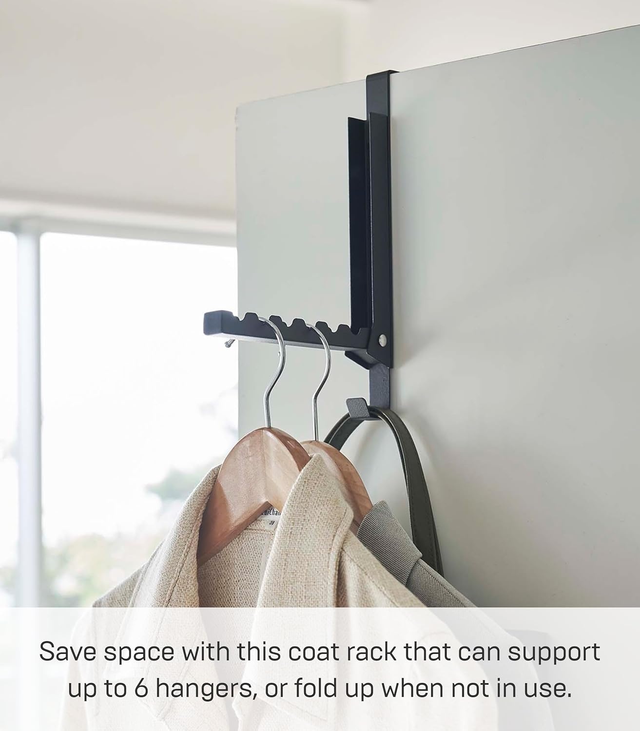 image:imageYAMAZAKI Home Smart Over The Door Coat Hook Organizer Collapsible Foldable Rack for Entryway Or Bedroom Closet 2Hook SteelBlack