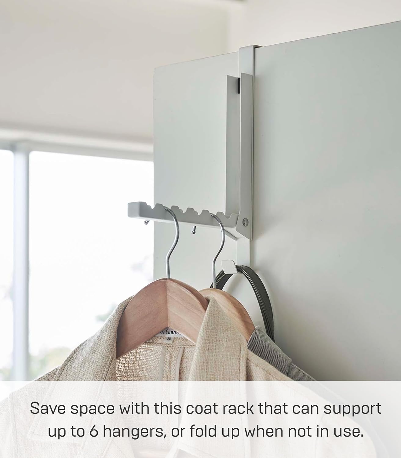 image:imageYAMAZAKI Home Smart Over The Door Coat Hook Organizer Collapsible Foldable Rack for Entryway Or Bedroom Closet 2Hook SteelWhite