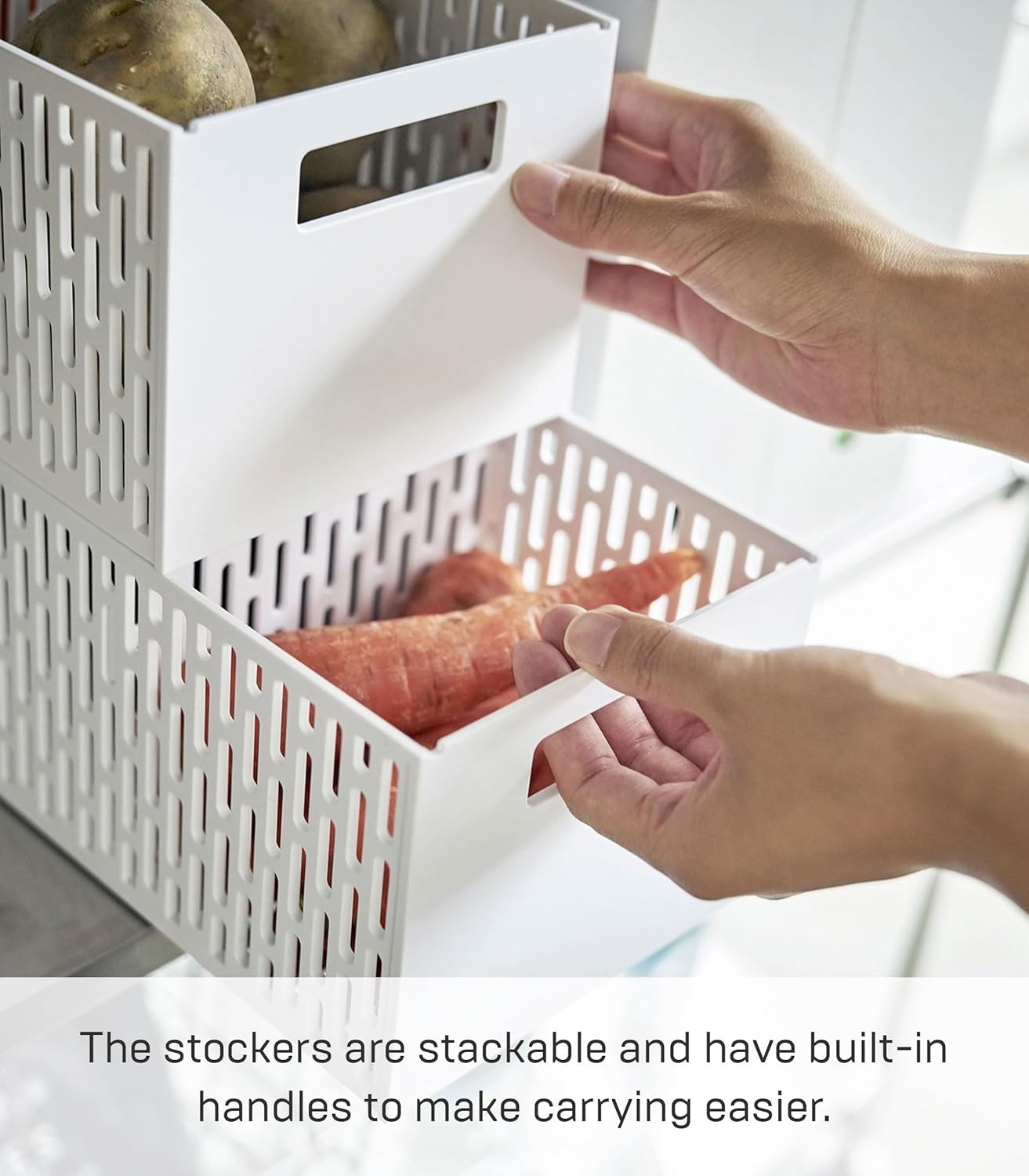 image:imageYAMAZAKI Home Stacking Baskets Fruit Basket Vegetable Basket ABS Plastic One Size BlackWhite