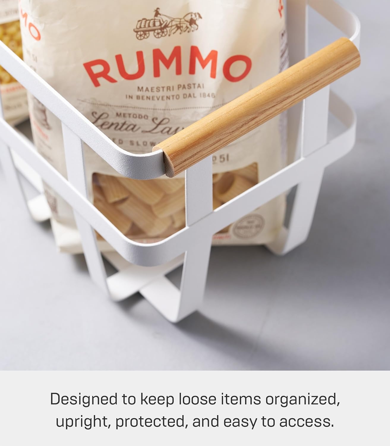 image:imageYAMAZAKI Home Storage Basket Home Organizer Bin Holder with Wooden Handle Steel Wood Small White
