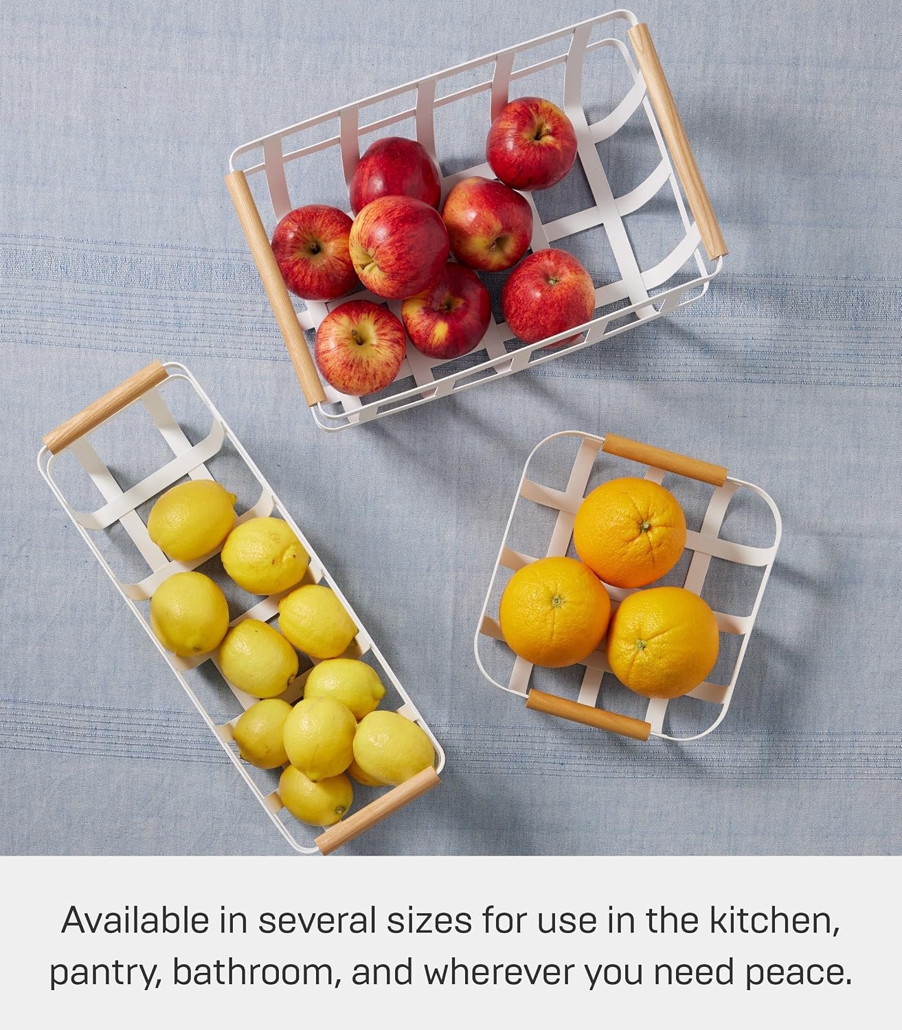 image:imageYAMAZAKI Home Storage Basket Home Organizer Bin Holder with Wooden Handle Steel Wood Small White